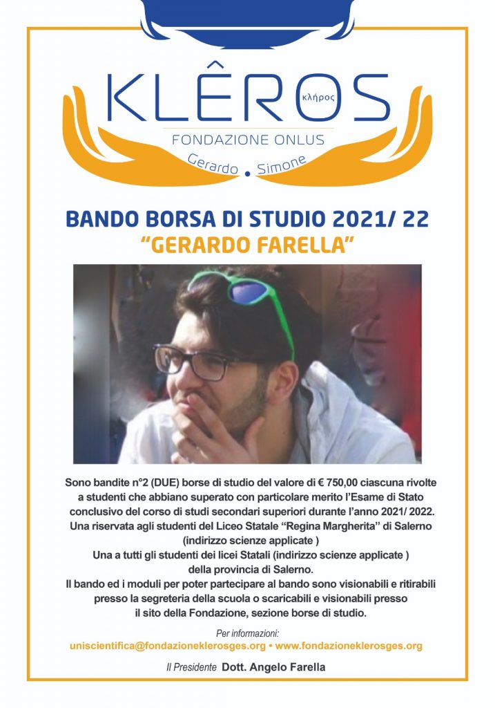Bando borsa di studio 2021-2022 “GERARDO FARELLA”